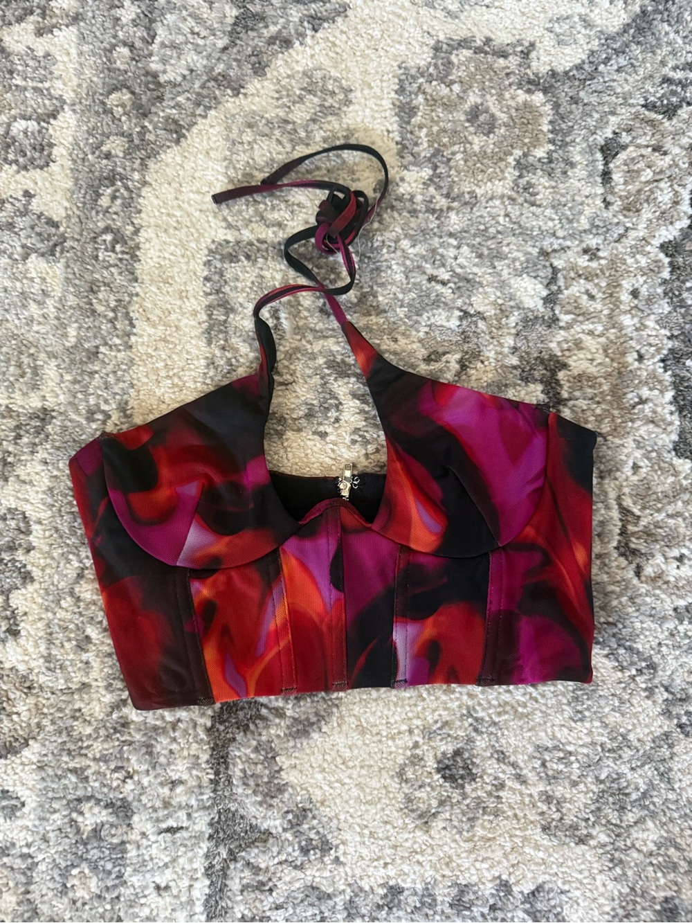 Women’s Halter Crop Top in Red & Pink Abstract Print